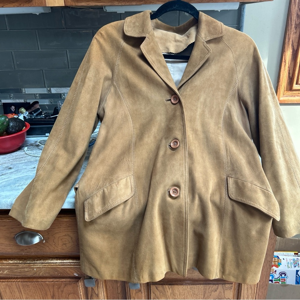 Vintage JULIAN PARTINA Suede Leather Jacket 90s Women M Soft Belted Button JAPAN
